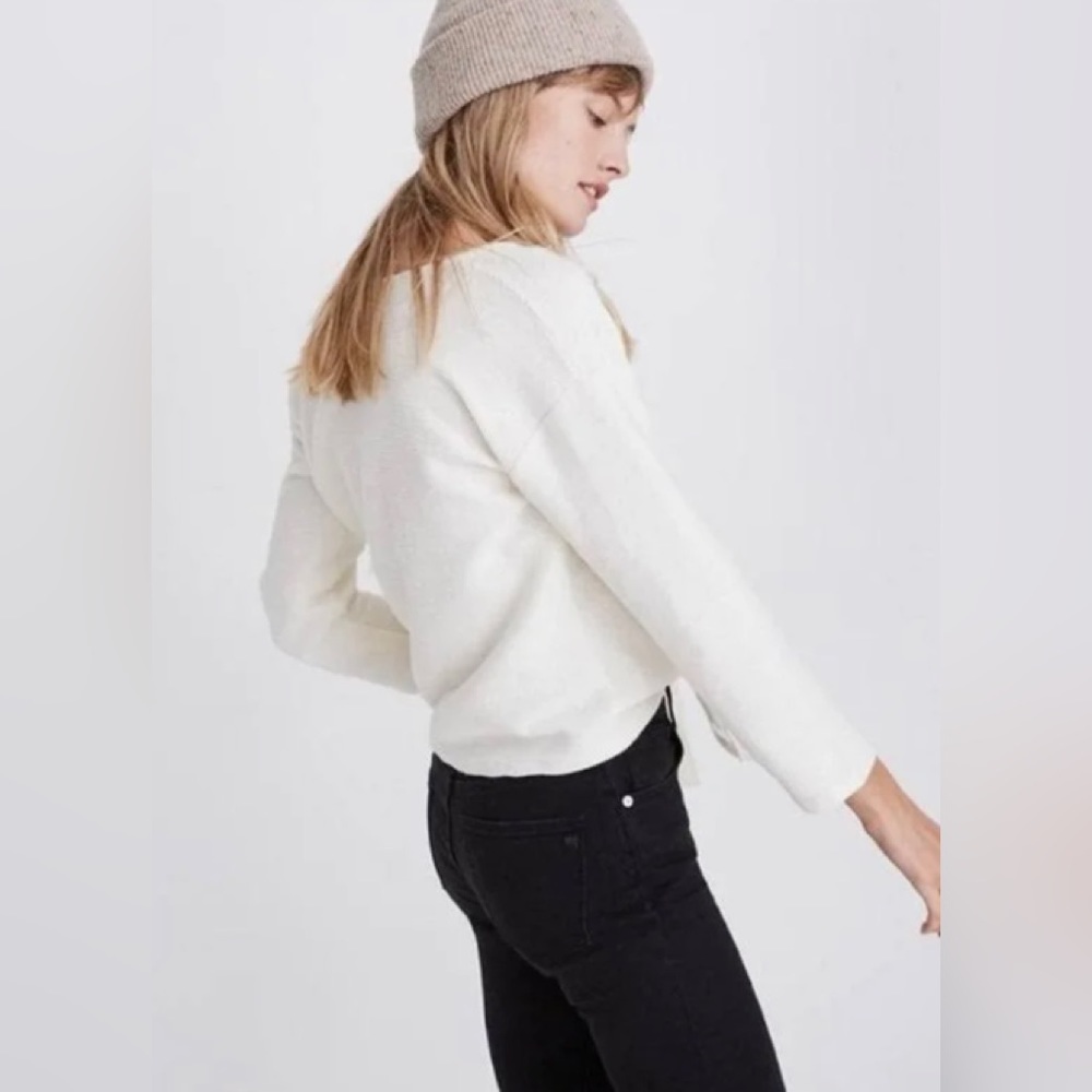 Madewell Texture & Thread pullover cropped sweater tie-front XL EUC - Picture 2 of 13